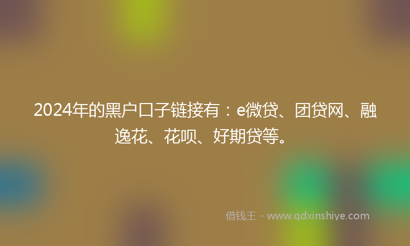 2024年的黑户口子链接有：e微贷、团贷网、融逸花、花呗、好期贷等。