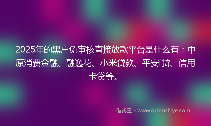 2025年的黑户免审核直接放款平台是什么有：中原消费金融、融逸花、小米贷款、平安i贷、信用卡贷等。