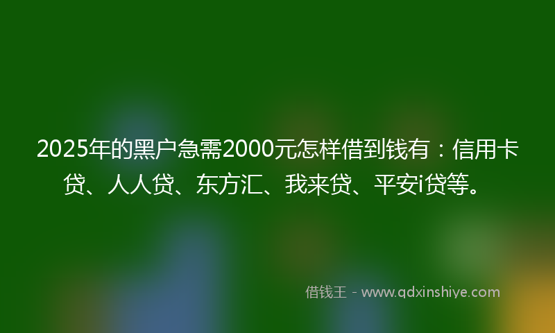 2025年的黑户急需2000元怎样借到钱有：信用卡贷、人人贷、东方汇、我来贷、平安i贷等。