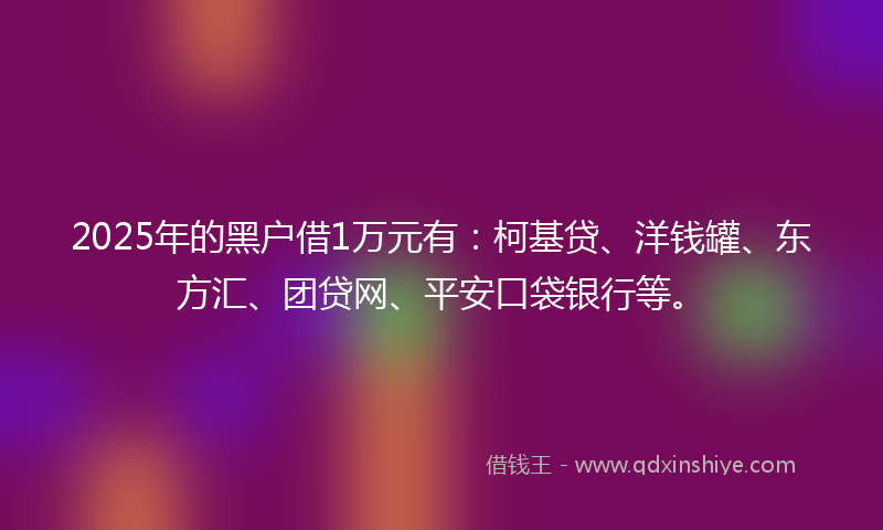 2025年的黑户借1万元有：柯基贷、洋钱罐、东方汇、团贷网、平安口袋银行等。