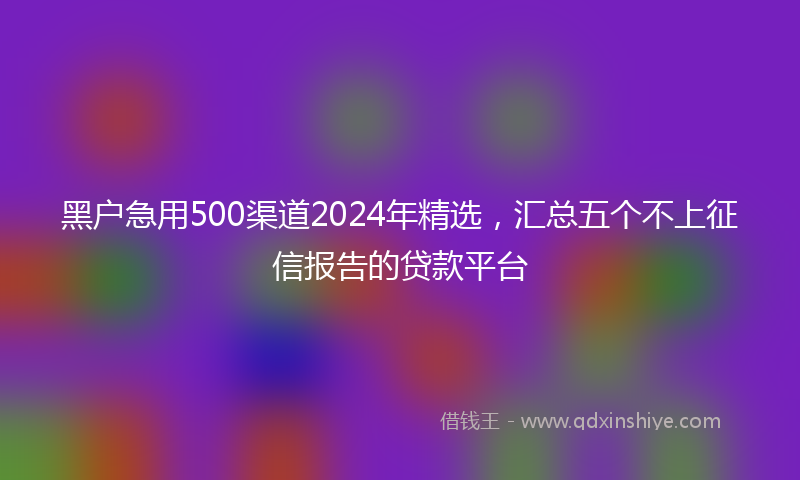 黑户急用500渠道2024年精选，汇总五个不上征信报告的贷款平台