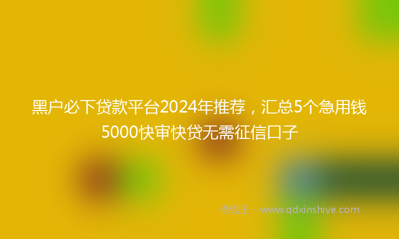 黑户必下贷款平台2024年推荐，汇总5个急用钱5000快审快贷无需征信口子
