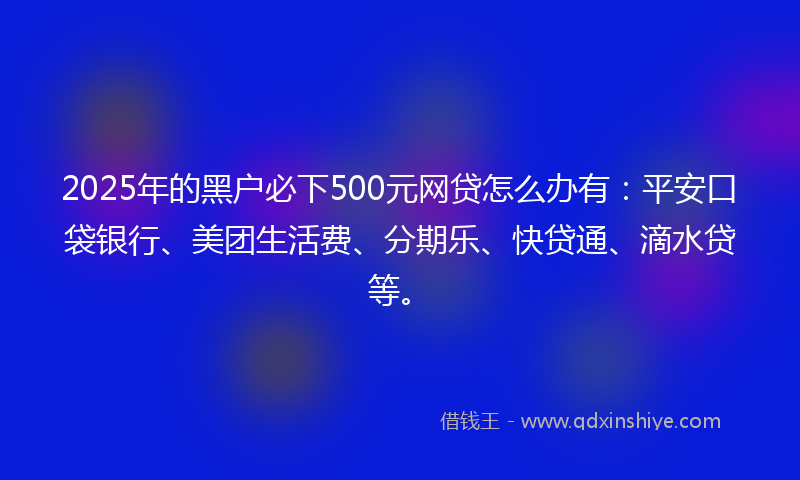2025年的黑户必下500元网贷怎么办有：平安口袋银行、美团生活费、分期乐、快贷通、滴水贷等。