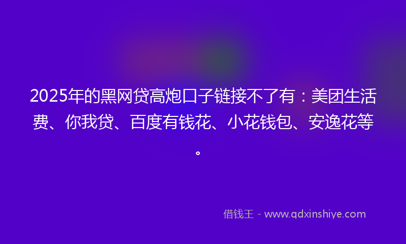 2025年的黑网贷高炮口子链接不了有：美团生活费、你我贷、百度有钱花、小花钱包、安逸花等。
