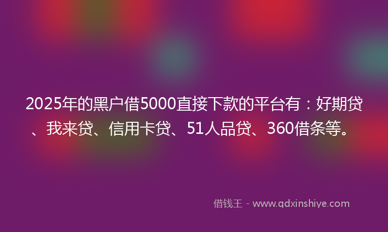 2025年的黑户借5000直接下款的平台有：好期贷、我来贷、信用卡贷、51人品贷、360借条等。