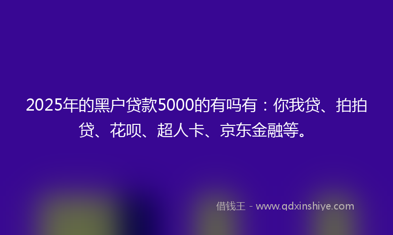 2025年的黑户贷款5000的有吗有：你我贷、拍拍贷、花呗、超人卡、京东金融等。