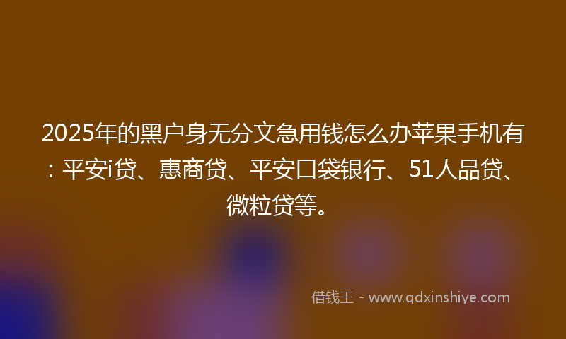 2025年的黑户身无分文急用钱怎么办苹果手机有：平安i贷、惠商贷、平安口袋银行、51人品贷、微粒贷等。
