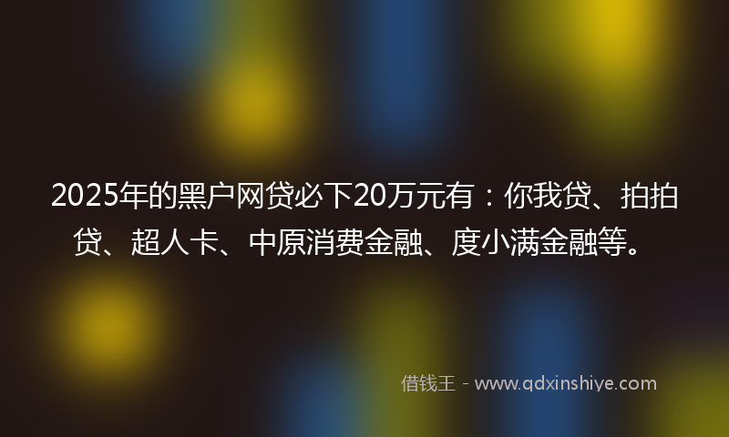 2025年的黑户网贷必下20万元有：你我贷、拍拍贷、超人卡、中原消费金融、度小满金融等。