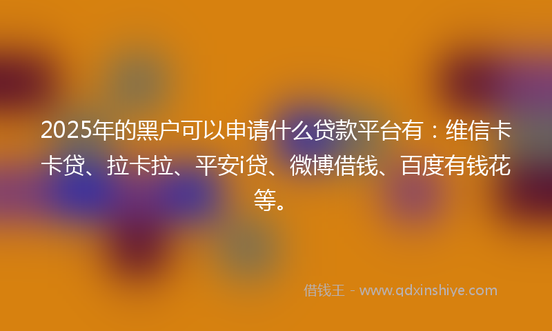 2025年的黑户可以申请什么贷款平台有：维信卡卡贷、拉卡拉、平安i贷、微博借钱、百度有钱花等。