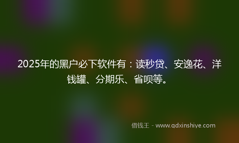 2025年的黑户必下软件有：读秒贷、安逸花、洋钱罐、分期乐、省呗等。