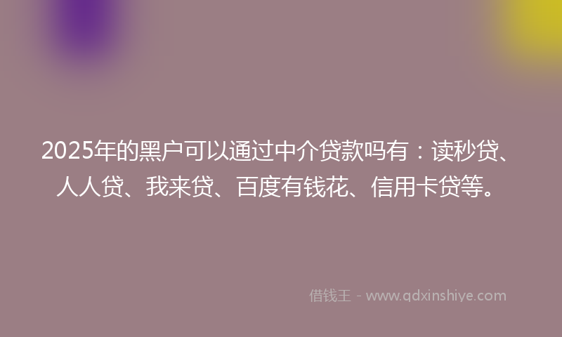 2025年的黑户可以通过中介贷款吗有：读秒贷、人人贷、我来贷、百度有钱花、信用卡贷等。