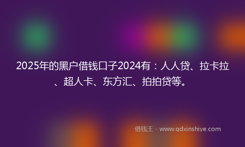 2025年的黑户借钱口子2024有：人人贷、拉卡拉、超人卡、东方汇、拍拍贷等。