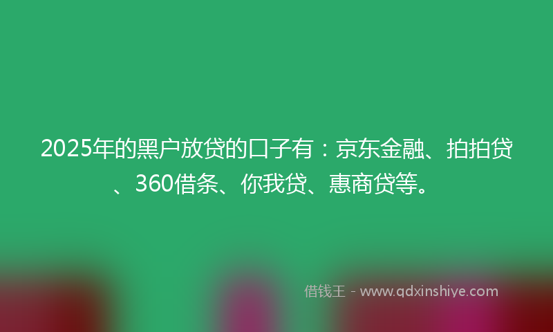 2025年的黑户放贷的口子有：京东金融、拍拍贷、360借条、你我贷、惠商贷等。