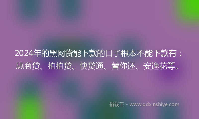 2024年的黑网贷能下款的口子根本不能下款有：惠商贷、拍拍贷、快贷通、替你还、安逸花等。