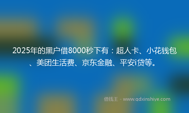 2025年的黑户借8000秒下有：超人卡、小花钱包、美团生活费、京东金融、平安i贷等。