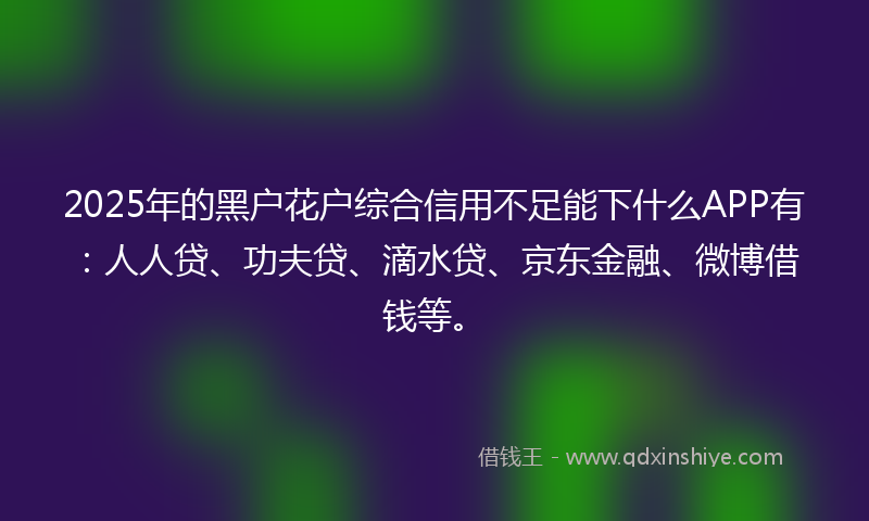 2025年的黑户花户综合信用不足能下什么APP有：人人贷、功夫贷、滴水贷、京东金融、微博借钱等。