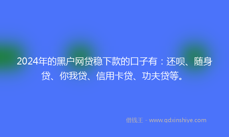 2024年的黑户网贷稳下款的口子有：还呗、随身贷、你我贷、信用卡贷、功夫贷等。