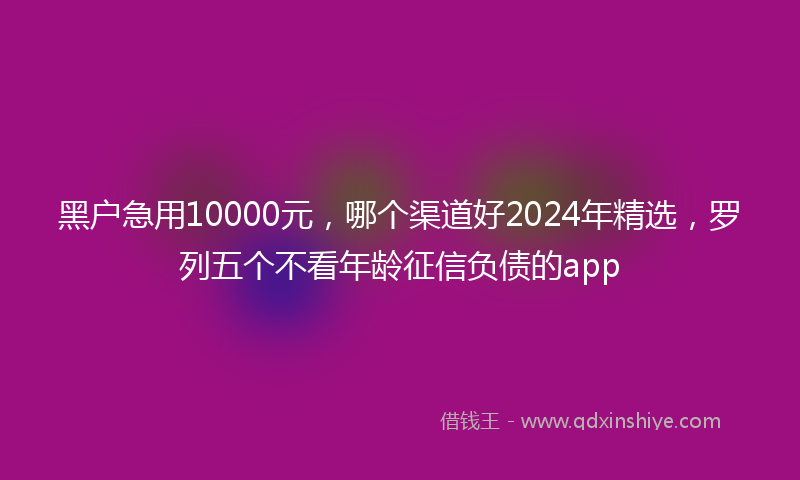黑户急用10000元，哪个渠道好2024年精选，罗列五个不看年龄征信负债的app