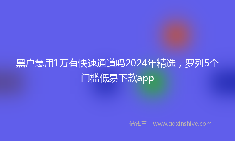黑户急用1万有快速通道吗2024年精选，罗列5个门槛低易下款app