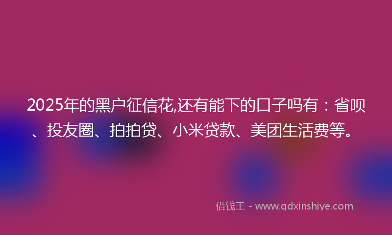 2025年的黑户征信花,还有能下的口子吗有：省呗、投友圈、拍拍贷、小米贷款、美团生活费等。