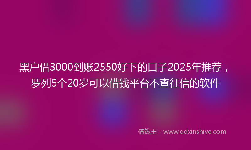 黑户借3000到账2550好下的口子2025年推荐，罗列5个20岁可以借钱平台不查征信的软件