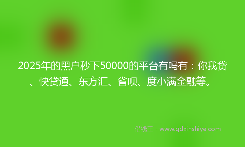 2025年的黑户秒下50000的平台有吗有：你我贷、快贷通、东方汇、省呗、度小满金融等。