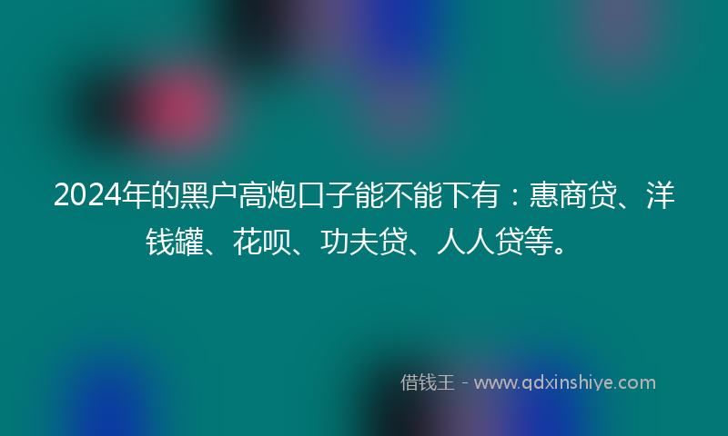 2024年的黑户高炮口子能不能下有：惠商贷、洋钱罐、花呗、功夫贷、人人贷等。
