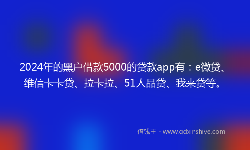 2024年的黑户借款5000的贷款app有：e微贷、维信卡卡贷、拉卡拉、51人品贷、我来贷等。