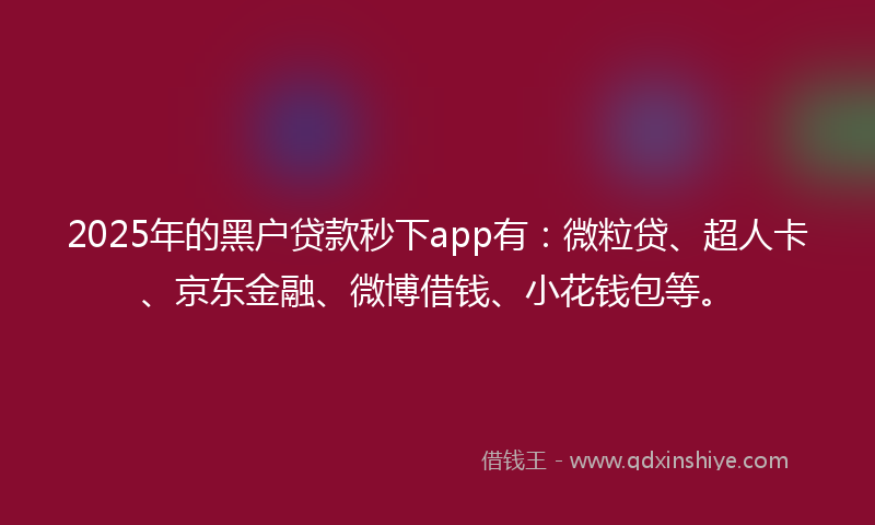 2025年的黑户贷款秒下app有：微粒贷、超人卡、京东金融、微博借钱、小花钱包等。