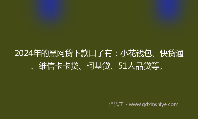 2024年的黑网贷下款口子有：小花钱包、快贷通、维信卡卡贷、柯基贷、51人品贷等。
