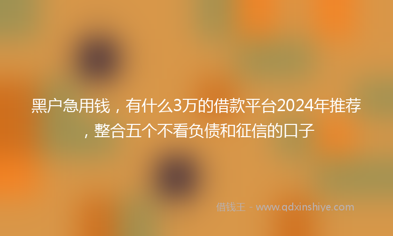 黑户急用钱，有什么3万的借款平台2024年推荐，整合五个不看负债和征信的口子