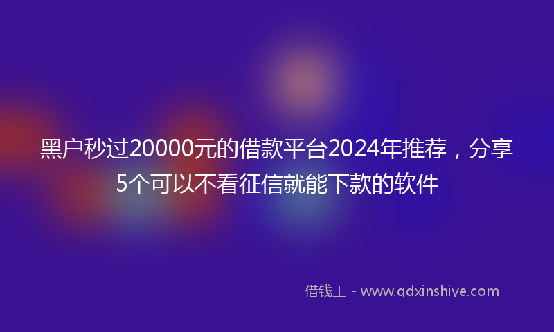 黑户秒过20000元的借款平台2024年推荐，分享5个可以不看征信就能下款的软件