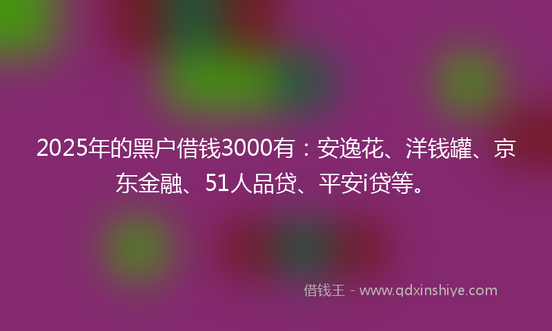 2025年的黑户借钱3000有：安逸花、洋钱罐、京东金融、51人品贷、平安i贷等。