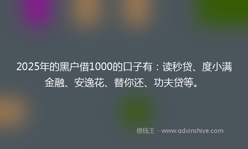 2025年的黑户借1000的口子有：读秒贷、度小满金融、安逸花、替你还、功夫贷等。