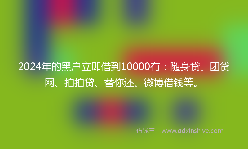 2024年的黑户立即借到10000有：随身贷、团贷网、拍拍贷、替你还、微博借钱等。