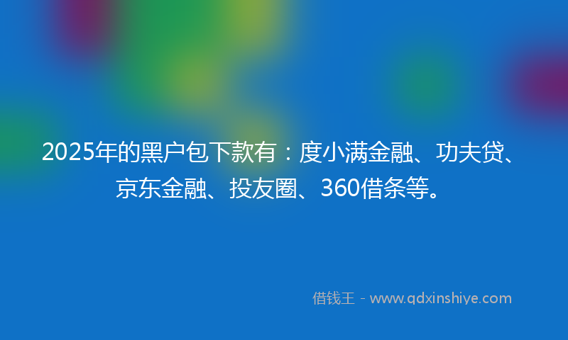 2025年的黑户包下款有：度小满金融、功夫贷、京东金融、投友圈、360借条等。