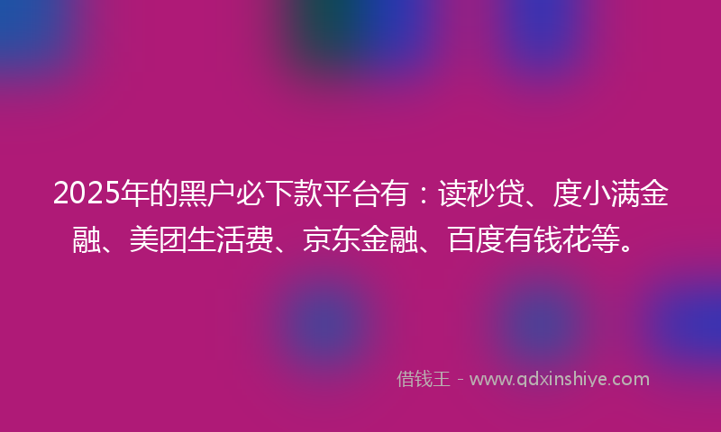 2025年的黑户必下款平台有：读秒贷、度小满金融、美团生活费、京东金融、百度有钱花等。
