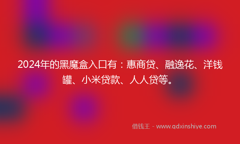 2024年的黑魔盒入口有：惠商贷、融逸花、洋钱罐、小米贷款、人人贷等。