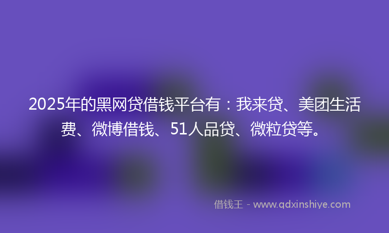 2025年的黑网贷借钱平台有：我来贷、美团生活费、微博借钱、51人品贷、微粒贷等。