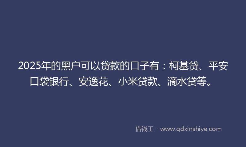 2025年的黑户可以贷款的口子有：柯基贷、平安口袋银行、安逸花、小米贷款、滴水贷等。