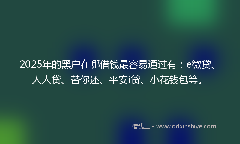 2025年的黑户在哪借钱最容易通过有：e微贷、人人贷、替你还、平安i贷、小花钱包等。