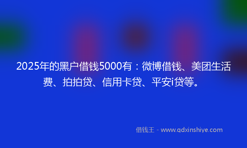 2025年的黑户借钱5000有：微博借钱、美团生活费、拍拍贷、信用卡贷、平安i贷等。
