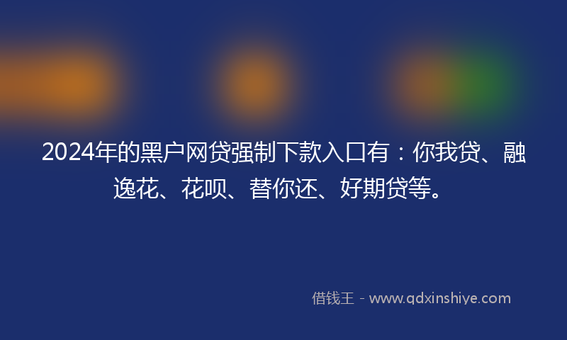 2024年的黑户网贷强制下款入口有：你我贷、融逸花、花呗、替你还、好期贷等。