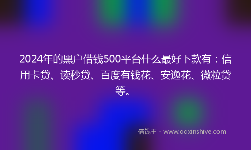2024年的黑户借钱500平台什么最好下款有：信用卡贷、读秒贷、百度有钱花、安逸花、微粒贷等。