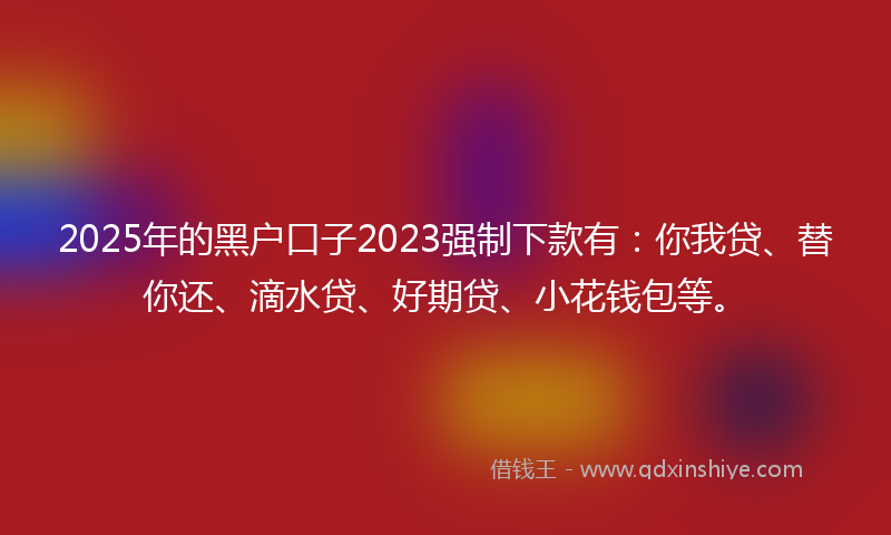 2025年的黑户口子2023强制下款有：你我贷、替你还、滴水贷、好期贷、小花钱包等。