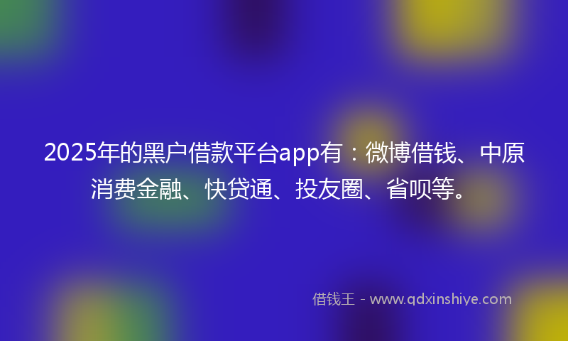 2025年的黑户借款平台app有：微博借钱、中原消费金融、快贷通、投友圈、省呗等。