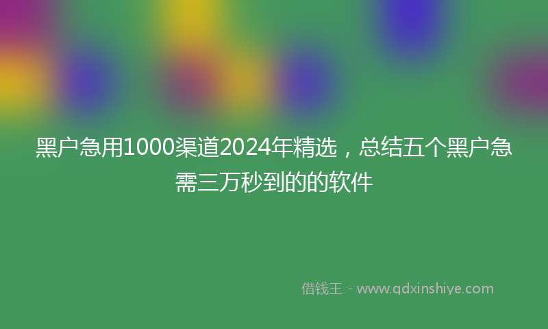 黑户急用1000渠道2024年精选，总结五个黑户急需三万秒到的的软件