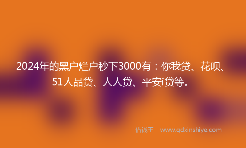 2024年的黑户烂户秒下3000有：你我贷、花呗、51人品贷、人人贷、平安i贷等。