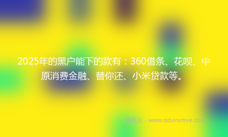 2025年的黑户能下的款有：360借条、花呗、中原消费金融、替你还、小米贷款等。
