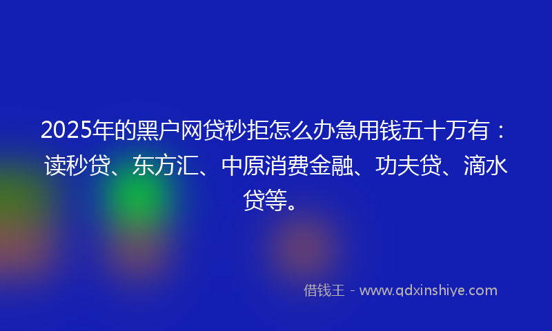 2025年的黑户网贷秒拒怎么办急用钱五十万有：读秒贷、东方汇、中原消费金融、功夫贷、滴水贷等。